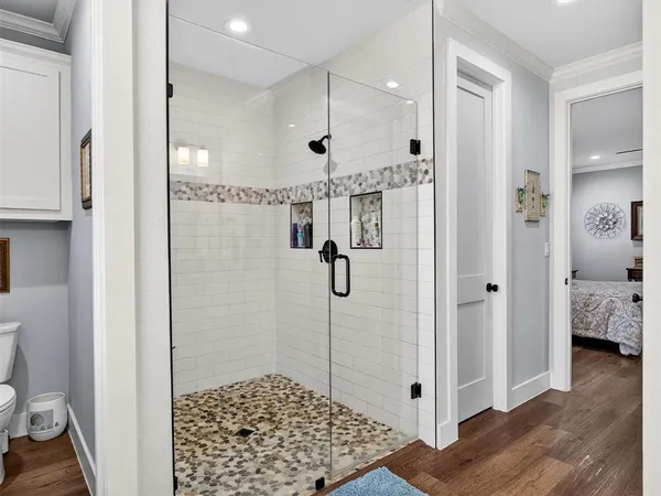 a bathroom with a shower