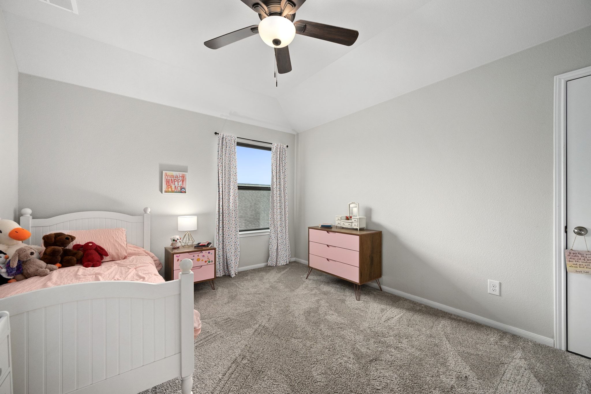 304 Wavy Cattail Cove Georgetown, TX 78626 - Photo 21 of 29 Carpeted bedroom with vaulted ceiling and ceiling fan