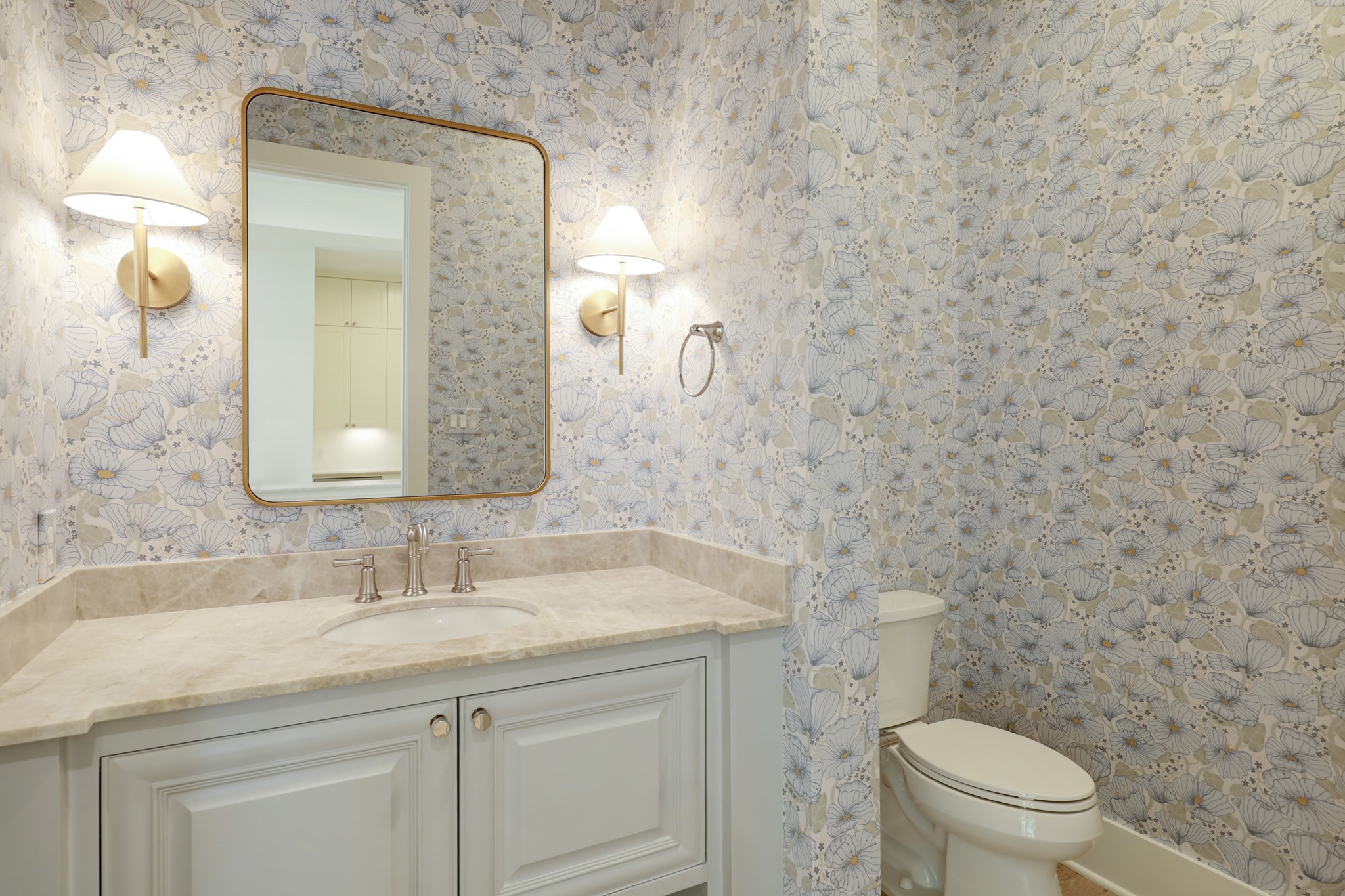 955 West 42nd Street Houston, TX 77018 - Photo 12 of 49 a bathroom with a granite countertop toilet sink and mirror