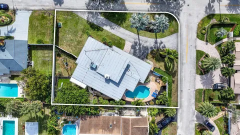 an aerial view of balcony and garden