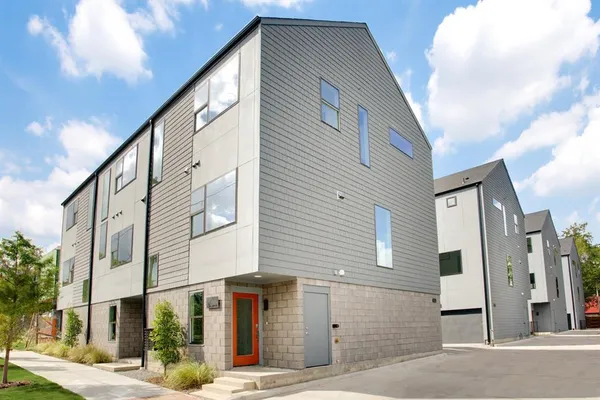 a front view of a building with street