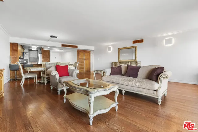 a living room with furniture a rug and a large window