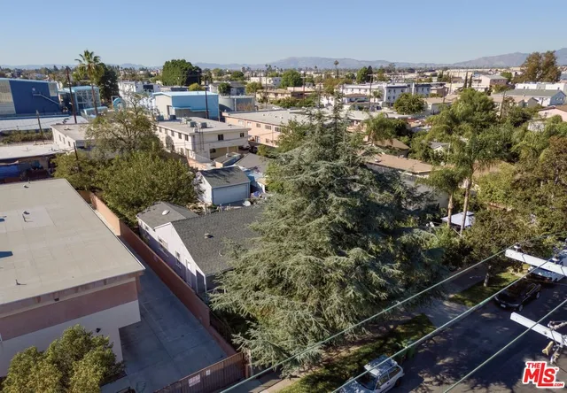 a city view with tall buildings