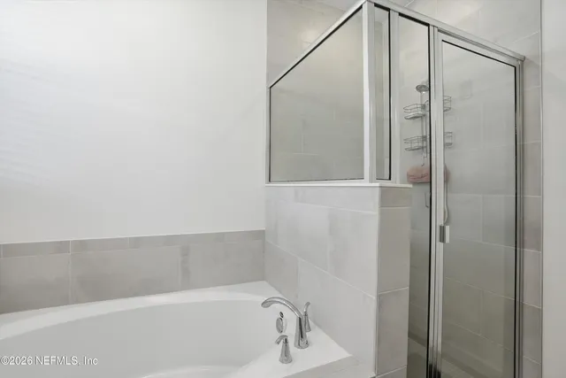 a bathroom with a bathtub