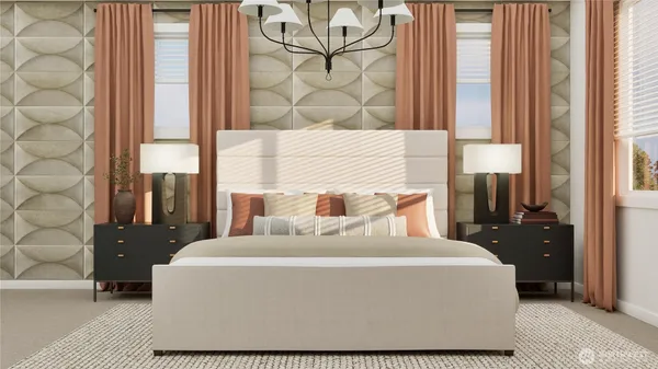 a bed sitting in a bedroom next to a window