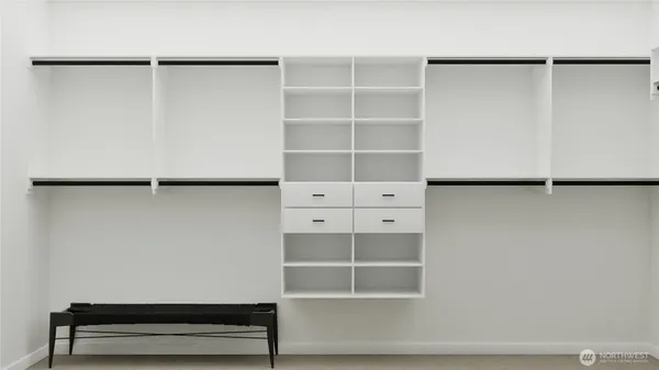 a view of an empty room with empty racks