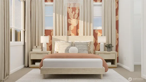 a bedroom with a balcony a bed and a window