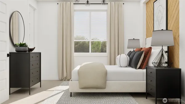 a bedroom with bed and a window