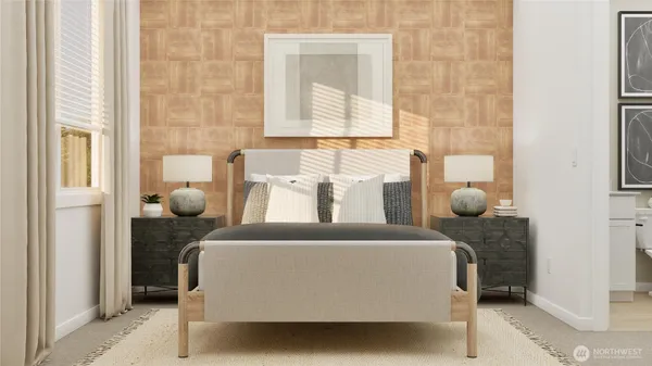 a bed room with a bed and a window