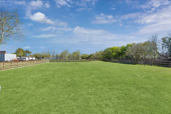 a view of a park with large trees