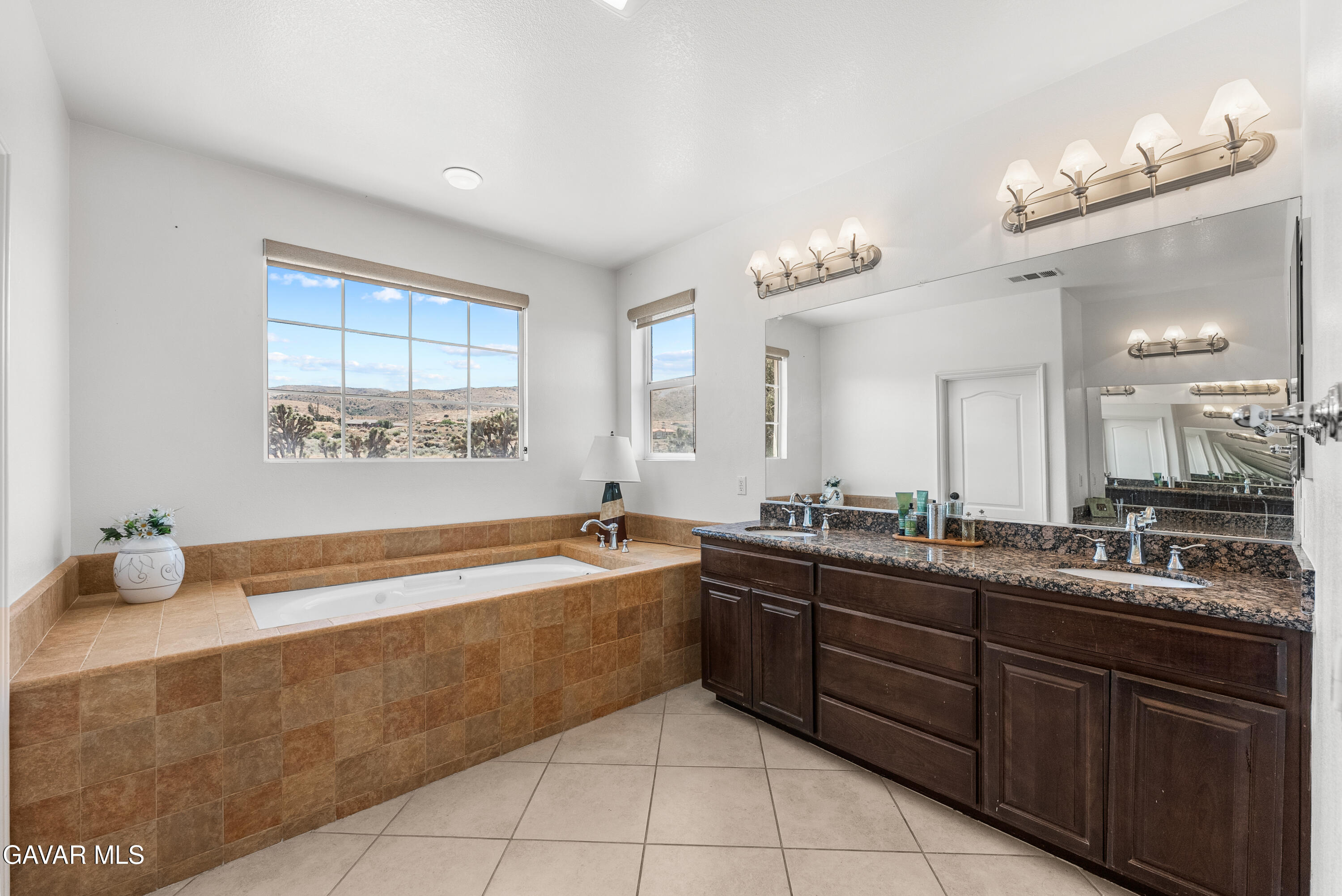 658 Lago Lindo Road Palmdale, CA 93550 - Photo 55 of 91 a bathroom with a tub a sink and mirror
