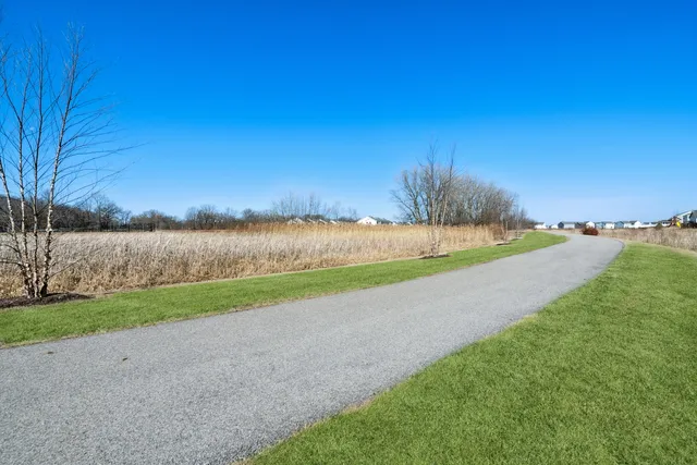 a view of a yard with a lake view