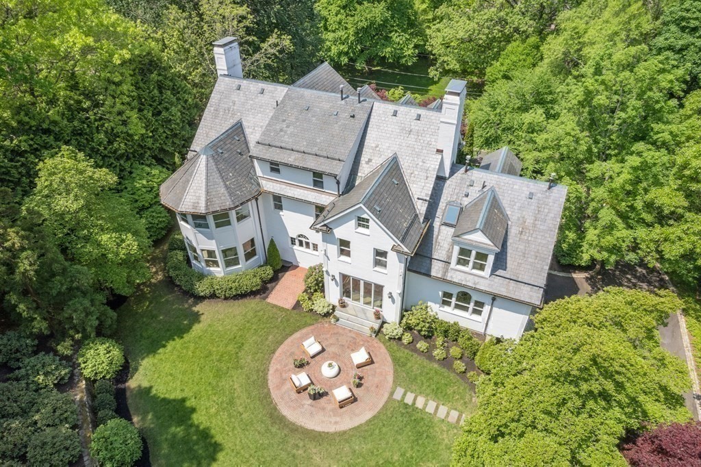 82 Sargent Road Brookline, MA 02445 - Photo 40 of 41 an aerial view of a house with garden space and trees all around