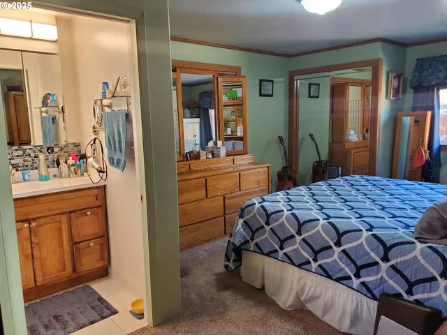 a bedroom with a bed and a dresser