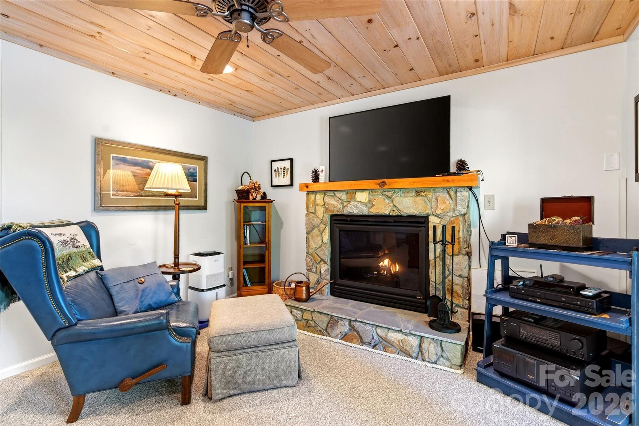 334 Harbor Lake Road Newland, NC 28657 - Photo 28 of 48 a living room with furniture a flat screen tv and a fireplace