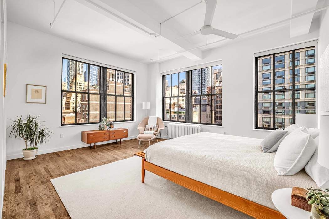 11 West 30th Street, Unit 14 Manhattan, NY 10001 - Photo 9 of 18 a spacious bedroom with a bed and wooden floor