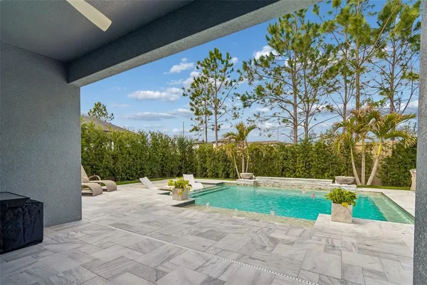 a view of yard with seating space