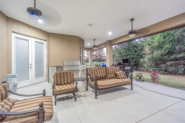 a view of a garage with storage
