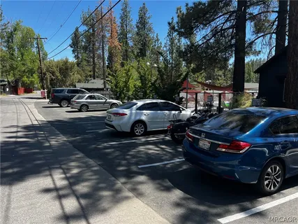 a street view with wooden fence
