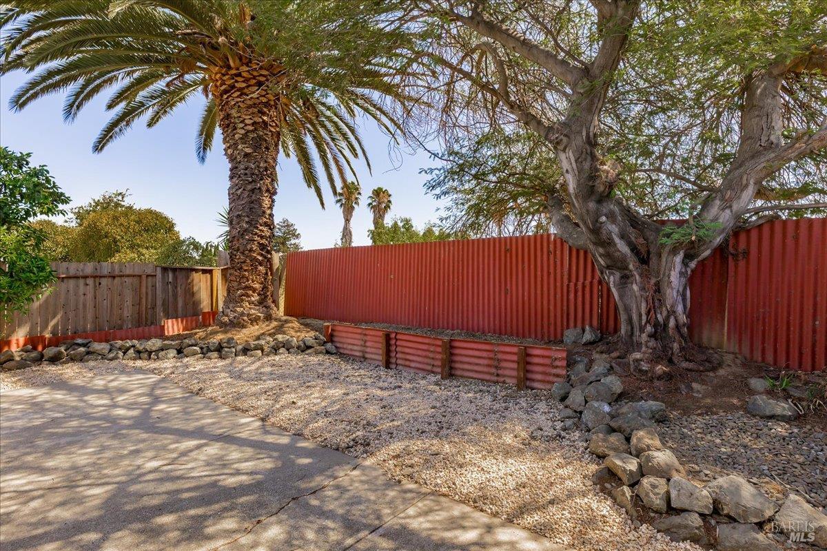 987 Daniel Street Fairfield, CA 94533 - Photo 29 of 36 a view of a backyard with a tree and wooden fence