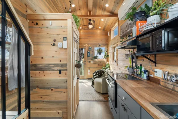 a kitchen with counter top space and a stove