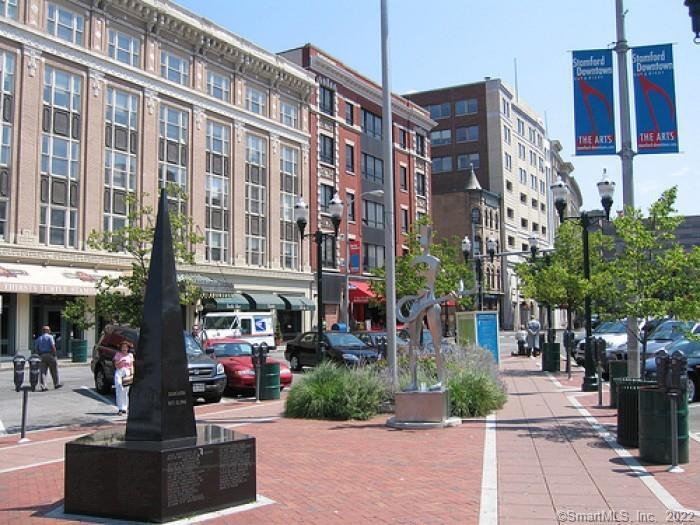 a front view of a building with street view