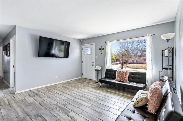 a view of workspace with wooden floor