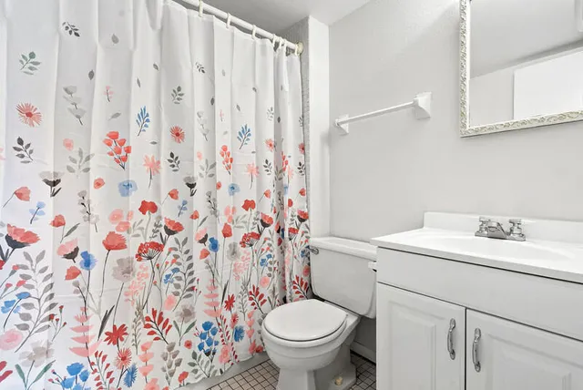 a bathroom with a sink toilet and a mirror