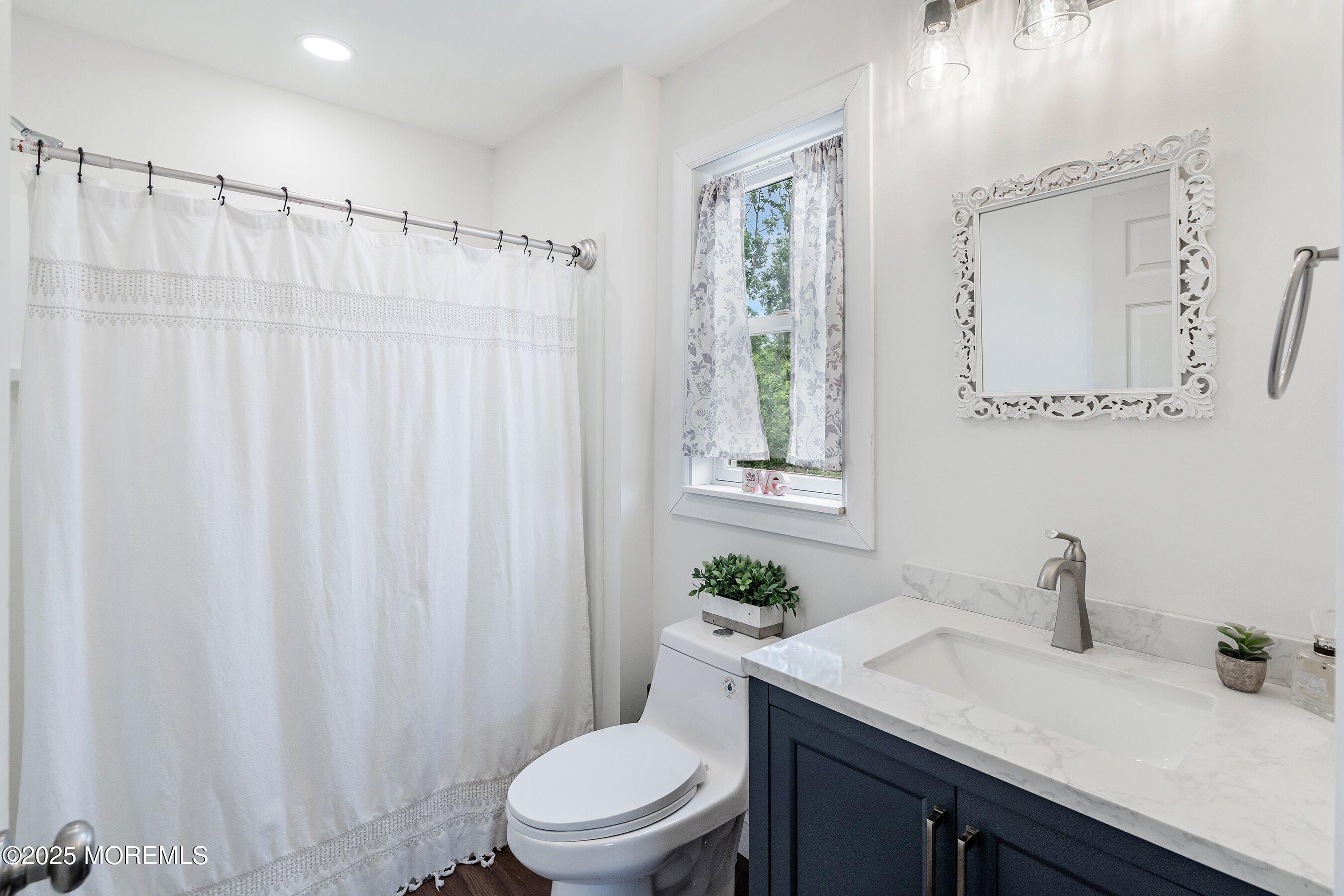 92 Jacobstown Road New Egypt, NJ 08533 - Photo 16 of 27 a bathroom with a sink a toilet and shower curtain