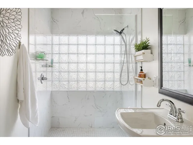a bathroom with a sink and a shower