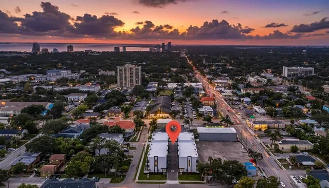 an aerial view of a city