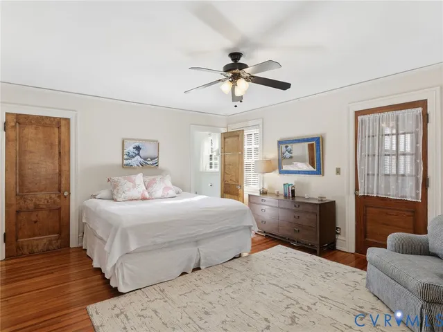 a bedroom with furniture and a bed