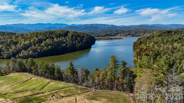 a view of a lake with a mountain