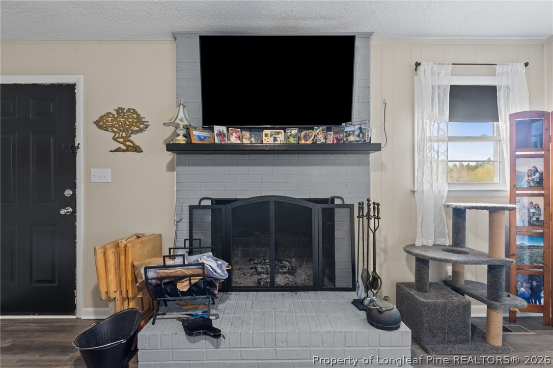 2890 Fulford McMillan Road Raeford, NC 28376 - Photo 8 of 37 a living room with furniture a fireplace and a flat screen tv