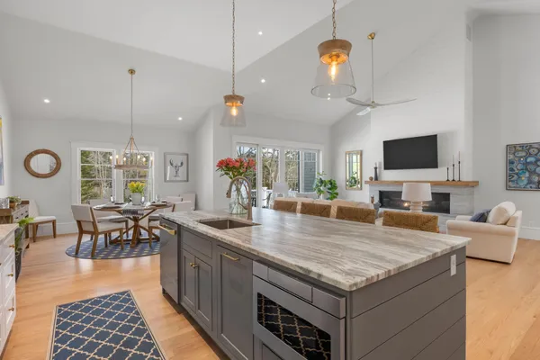 a view of a livingroom with furniture and a potted plant