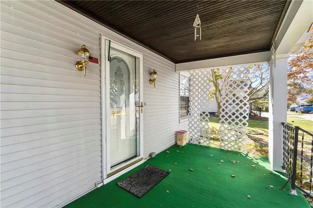 a view of a porch with garden