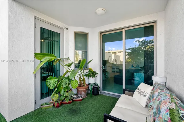 a living room with garden