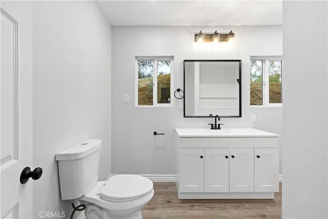 a bathroom with a toilet a sink and mirror