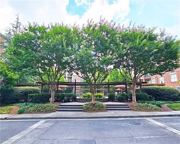 a outdoor space with plants and trees