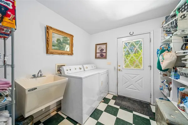 a view of a lush green forest with lots of trees