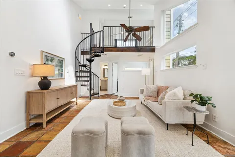 a room with windows and a table