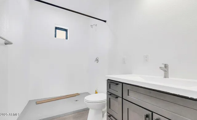 a bathroom with a sink a toilet and a mirror