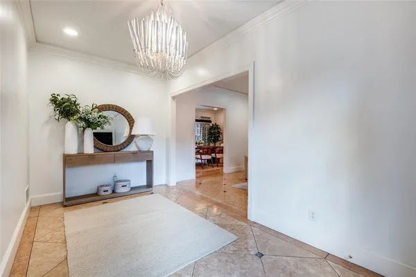 a view of a hallway with a potted plant on a counter