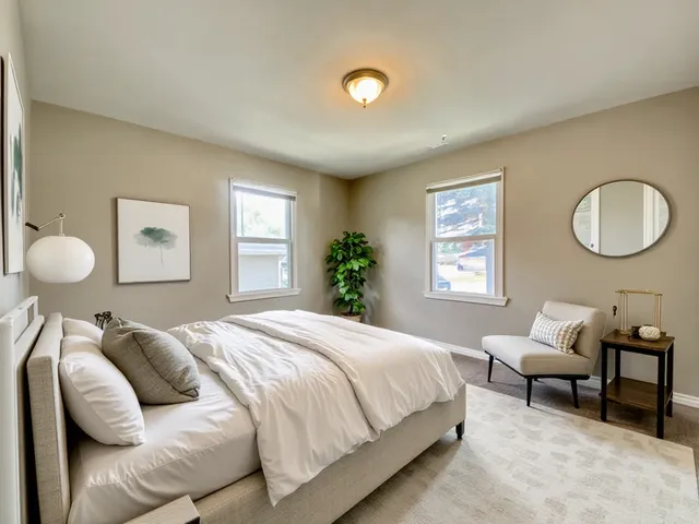 a bedroom with bed and a window