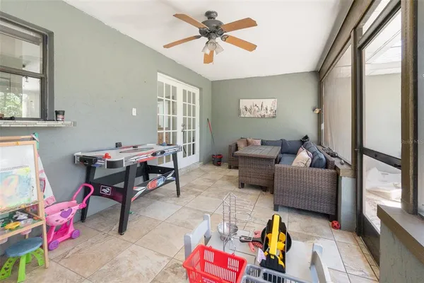 a view of balcony with patio