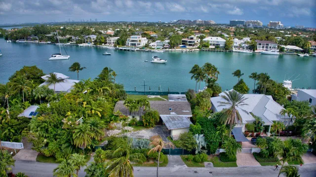 an aerial view of a house with a garden