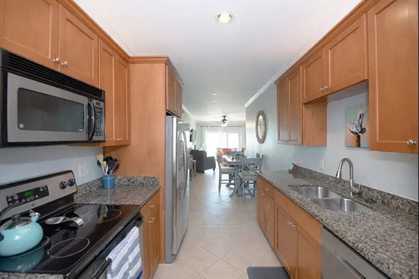 a kitchen with lots of counter top space