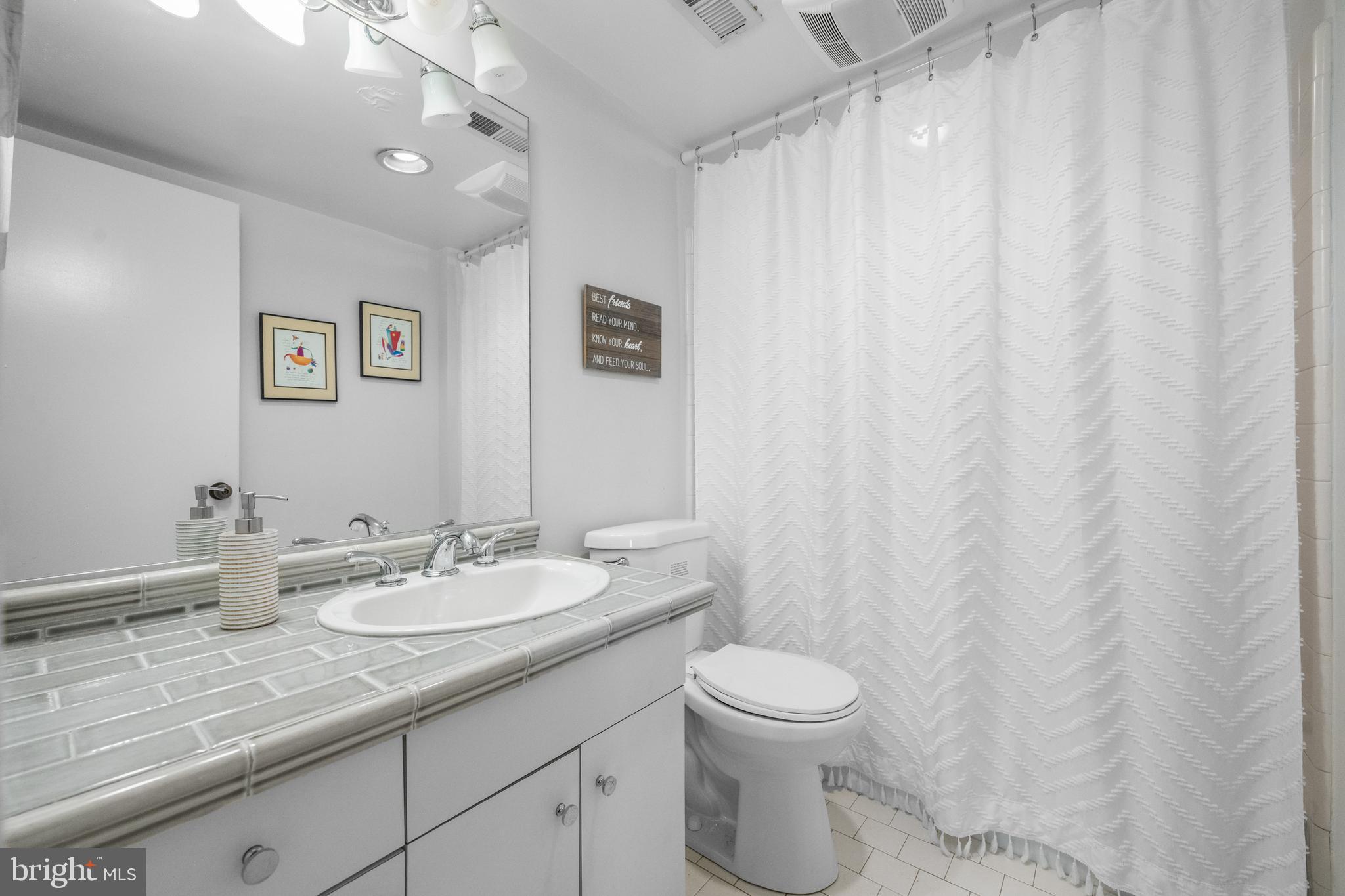 303 Spruce Street Philadelphia, PA 19106 - Photo 20 of 30 a bathroom with a granite countertop sink a toilet and a mirror