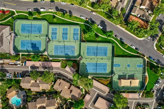a aerial view of a house with a garden
