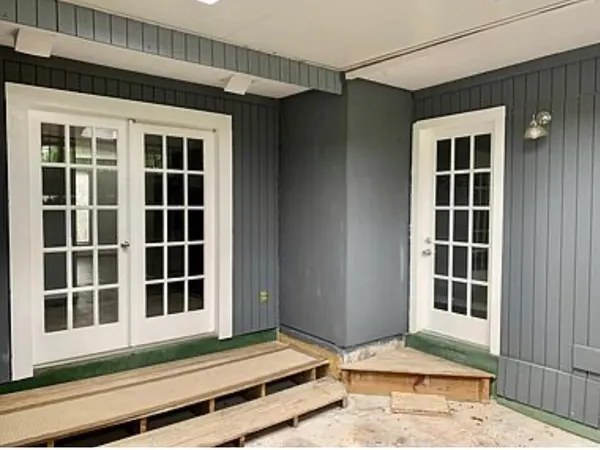 a front view of a house with windows